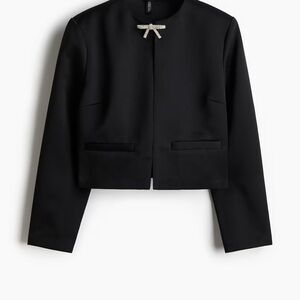 H&M Elegant Black Blazer with Rhinestone Bow